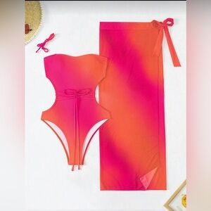 SHEIN Red-Pink Swimsuit 1 piece with cover up